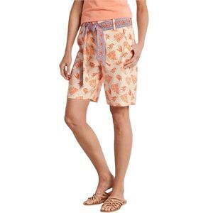 Soft Surroundings Linen Blend Off White / Orange Palm Summer Breeze Shorts S